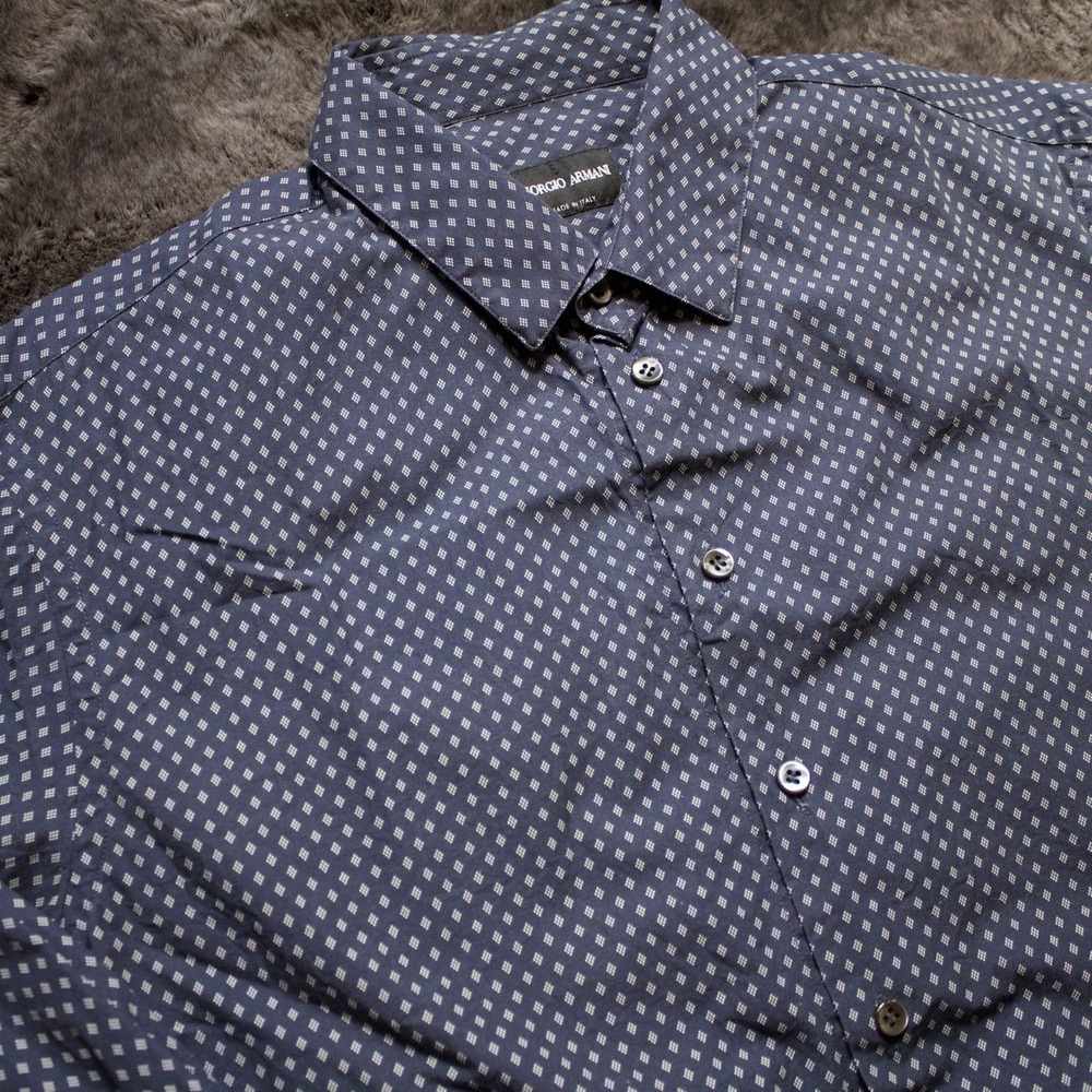 Giorgio Armani Men's Geometric Long Sleeve Dress Shirt Made in Italy